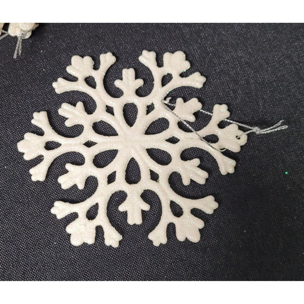 White, Glittery Snowflake Christmas Ornament Plastic (Lot of 7)